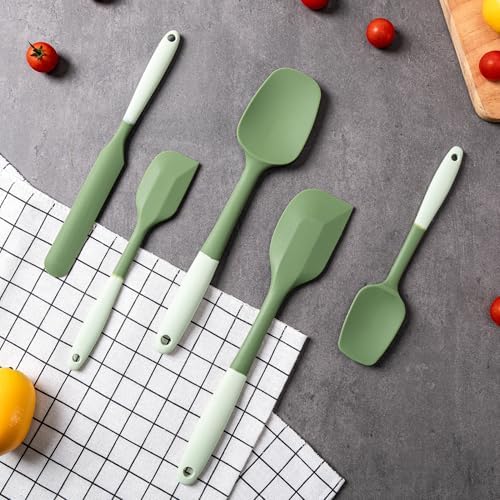 Silicone Spatula Set,5 Piece Food Grade Rubber Spatulas,Double-Green