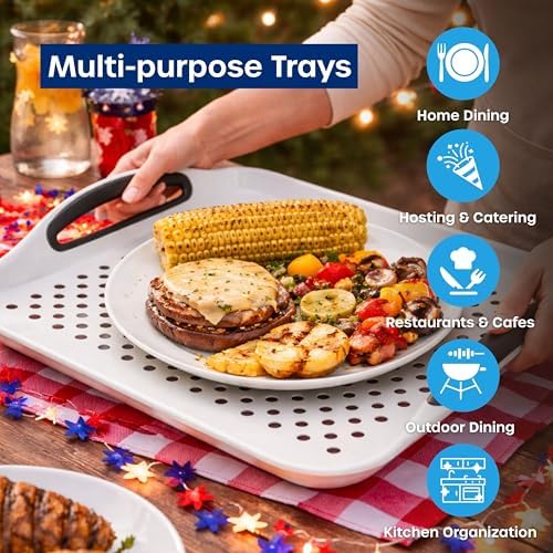 Food Trays for Eating on Couch - 2 Pack - Non Slip Dinner Trays for Eating Set of 2 Non Slip Serving Tray and Food Tray with Handles (White)