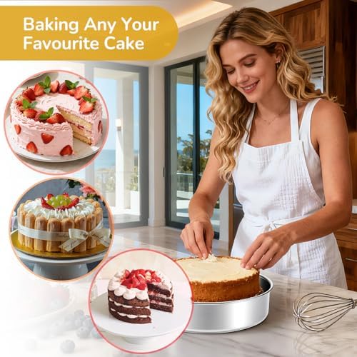 8 inch Cake Pans, Round Baking Layer Cake Pan Set of 2, Stainless Steel Mirror Finish & Dishwasher Safe for Birthday, Party, Wedding