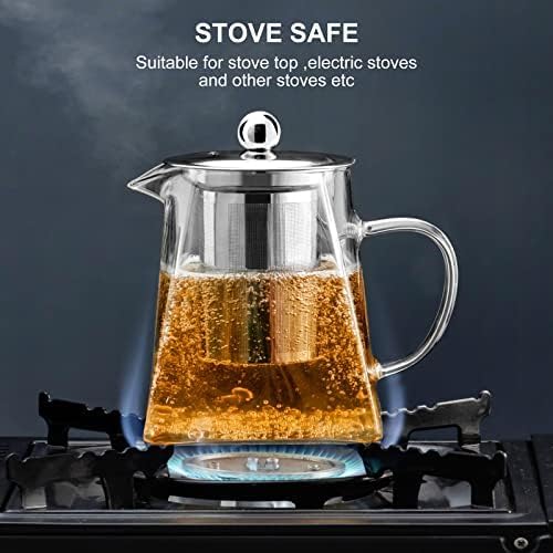 PARACITY Clear Glass Teapot with Infuser, Square 18.6oz Stovetop Tea Kettle
