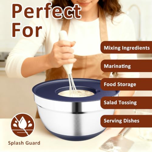 9 Pack Mixing Bowls with Airtight Lids & Grater Attachments, Navy