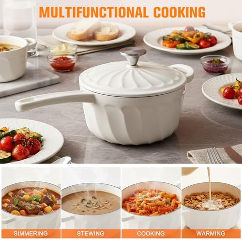Enameled Cast Iron Sauce Pan with Lid, 2 Quart Saucepan with Lid