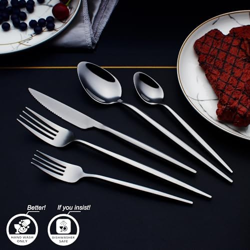 20 Piece Luxury Silverware Set for 4 Black Mirror-Polished 18/10 Stainless Steel Heavy Flatware Set Modern Cutlery Set Knife/Fork/Spoon with Gifts for Home & Restaurant