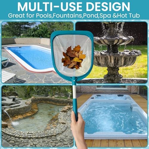 POOLWHALE Hot Tub and Spa Leaf Skimmer Net, Ultra Fine Mesh Bag with Aluminum Pole - Handheld Pool Net for Small Above Ground Pools Efficient Debris Removal