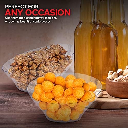 20oz Clear Plastic Serving Bowls (4 Pack) Medium Disposable Candy Dishes, Buffet Containers, Chips, Popcorn, Snacks, Mints, Salad Bar, Snack Bowl, Parties, Office Desk, Bridal Shower, Party Supplies