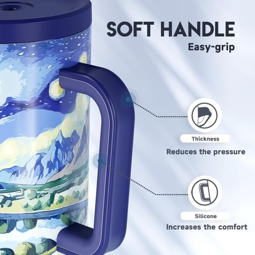 Meoky 40 oz Tumbler with Handle and Straw: Stainless Steel Insulated Tumbler with Lid and Straw - 100% Leak Proof Tumbler for Car Cup Holders - Travelers Commuters Workers, Pathway