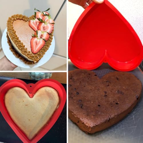 Alimat PluS 8 Inch Heart Shaped Cake Pans Set of 2 with Hanging Hole(Red)