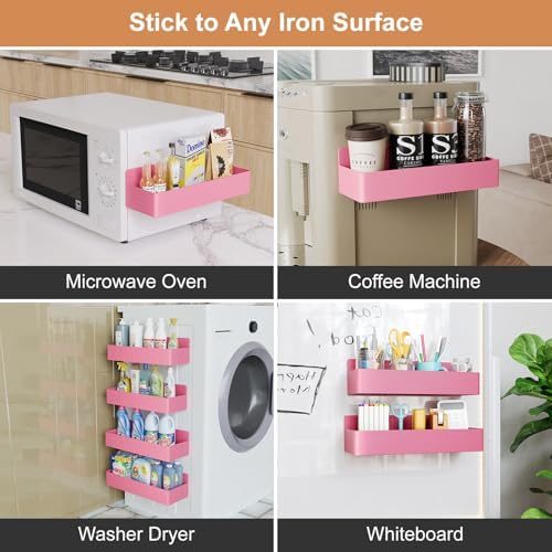 Mystozer Magnetic Spice Rack for Refrigerator Pink, 4 Pack