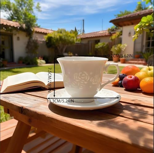 Tea Cup and Saucers Set of 2 Vintage Tea Mug Set Cutout Rose Floral Porcelain Tea Cup Saucer and Spoon Set with English Black Tea Set as Elegant Gift for Women,Tea&Coffce Lover