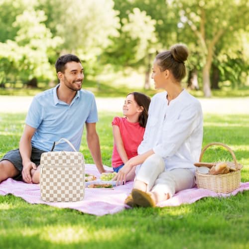 Lunch Box for Women Men Adult Insulated Lunch Bag Women Men Small Reusable Lunchbox for Work Picnic Travel (Beige-Brown Plaid)