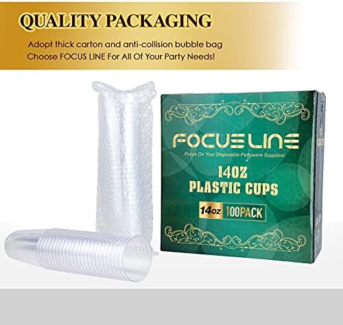 FOCUSLINE 100 Pack 14 oz Clear Plastic Cups, Disposable Drinking Cups