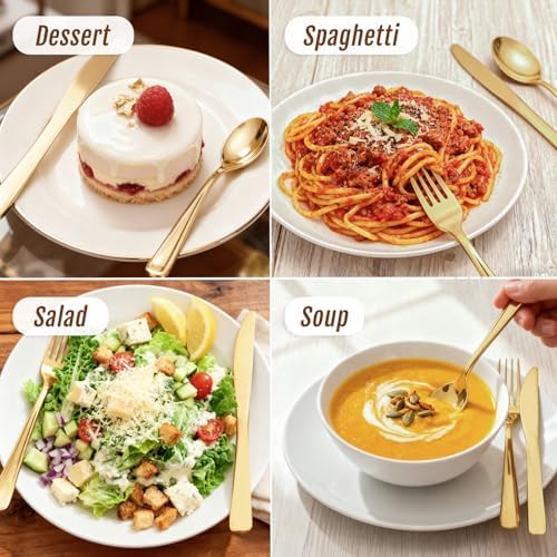 WDF 500PCS Gold Plastic Silverware Set Disposable - Gold Cutlery Set Plastic - 250Forks, 125 Spoons, 125 Knives for Party/Baby Shower/Wedding