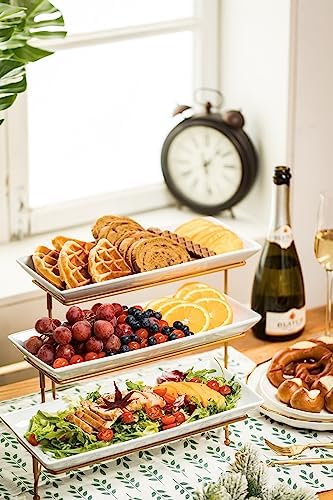 LAUCHUH Large 3 Tier Serving Stand Porcelain Tiered Serving Trays for Party
