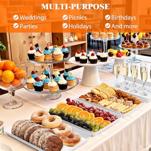 SpaceTrove 10-Pack Serving Tray Set, Reusable Plastic Serving Platter for Party Supplies, Entertaining, Grilling Accessories, Stackable Kitchen Snack Box Container for Dessert, Fruit, Cookie, (White)