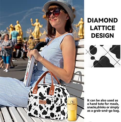 HOMESPON Insulated Lunch Bag for Women Men Adults Lunch Tote with Front Pocket Lunch Box Container Cooler Bag for Work Picnic (Dairy Cow)