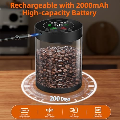 Electric Vacuum Coffee Canister, 1.3L Glass Airtight Food Storage Container