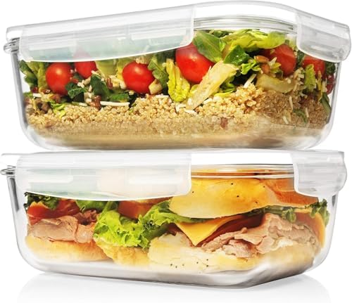 Razab 4 PC 1860ml / 63 Oz / 8 Cups Large Glass Food Storage Containers with Lids - Glass Meal Prep Containers for Roasting & Storing Leftover, Lunch Container with Lids, Microwave & Oven Safe