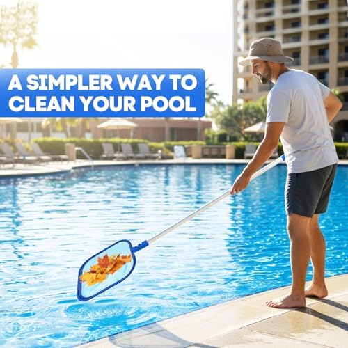 Pool Skimmer Net, Professional Swimming Pool Leaf Skimmer with Heavy Duty Frame, Fine Nylon Flat Mesh for Fast Debris Cleaning, for Above Ground & In-Ground Pools