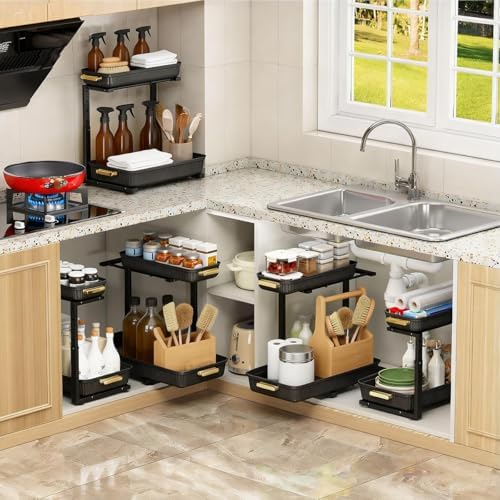 ARSTPEOE Under Sink Organizer - 2 Pack Multi-Purpose Pull-Out Storage Shelf