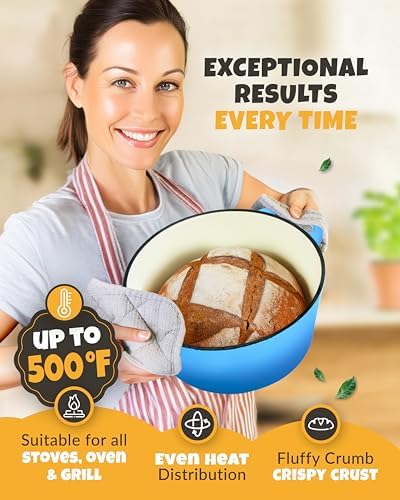 CRUSTLOVE 5 QT Enameled Dutch Oven for Bread Baking with Lid & Baking Set