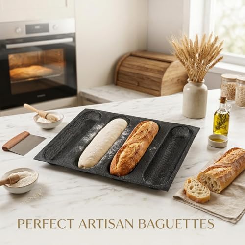 Dioycli Bread Mold for Baking Silicone Large Baguette Bread Pan, 4-Loaf