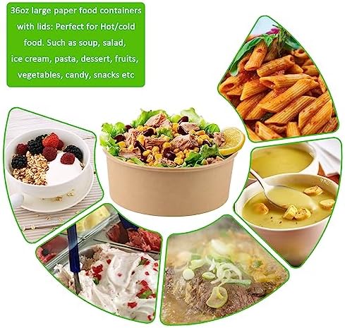 36 oz 50 Sets Large Kraft Paper Bowls with Lids, Paper Salad Bowls