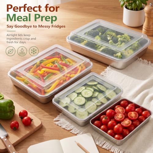 E-far Small Stainless Steel Baking Pan with Lid, 9.4 x 7 x 2 Inch for Cake