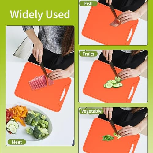 Flexible Plastic Cutting Boards for Kitchen, 11.8''x 8.6'' Silicone Cutting Board, BPA Free Non Slip Cutting Mat for Meat, Vegetables and Fruit with Easy Grip Handle, Dishwasher Safe (Orange)