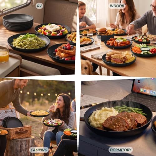 Homienly Wheat Straw Plates Set - 11 inch Reusable Large Dinner Plates Set of 8, Lightweight Unbreakable Salad Plates, Microwave and Dishwasher Safe Plates, Deep Plates for Dinner, Camping - Black
