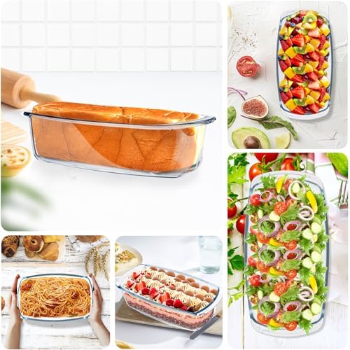 Jambear Glass Loaf Pans for Baking Bread with Lids 1 Set - 1.9 Qt Glass Loaf Pan | Oven, Dishwasher, Fridge, Freezer & Microwave Safe, Bread Pan Suit for Lasagna, Meatloaf, Banana