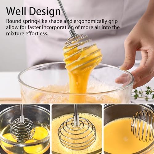 Stainless Steel Spring Coil Whisk Set 2 Pack, Wire Whip Egg Beater, Kitchen Cookware Hand Mixer For Cooking, Mixing, Blending, Beating, Stirring, 8.7Inch