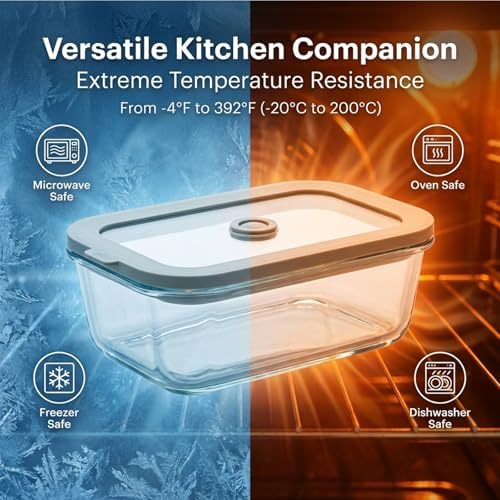 35 oz Glass Food Storage Containers with Glass Lids, 5 Pack, Airtight