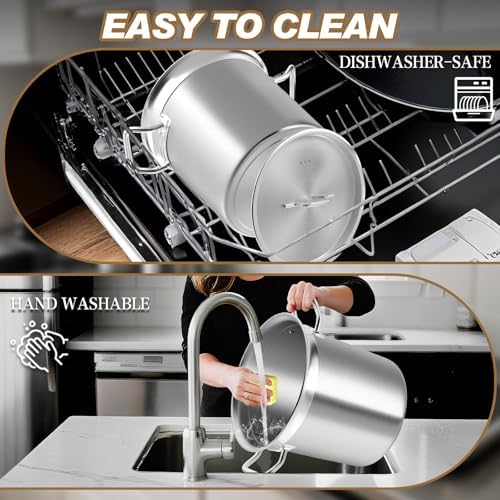 Stock Pot 20QT Stainless Steel Stockpot with Lid, Large Stock Pot - Heavy Duty Tri-Ply Bottom Commercial Grade Stockpots for Boiling Soup Stew Canning Cooking Pots, Big Stockpot, Deep Cookware