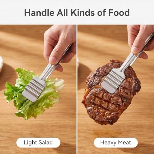 12 Inch Stainless Steel Kitchen Tongs, 4 Pack Heavy Duty Non‑Slip Metal Food Clips with Wavy Teeth Head, Multi‑Purpose Cooking Tongs for BBQ Grilling Buffet Salad Bread, Dishwasher Safe