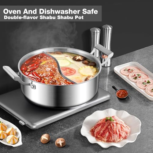 DELARLO 6.8QT Tri-Ply Stainless Steel Double-flavor Shabu Shabu Pot 12 inch