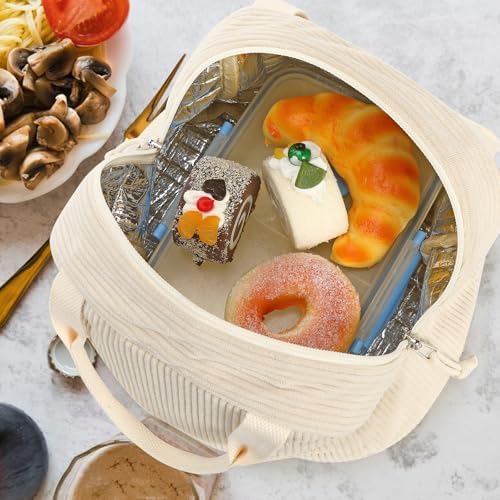 Bluboon Lunch Bag for Women Men Cute Corduroy Lunch Tote Bags Reusable Insulated Lunch Box Large Capacity Reusable Insulated Cooler for Work Picnic or Travel