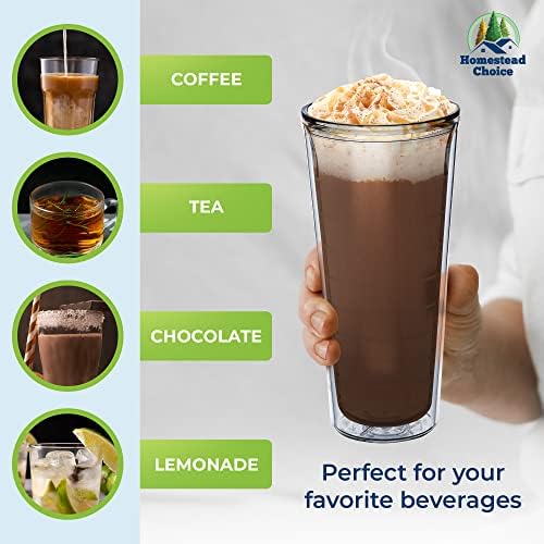 Insulated Drinking Glasses 22oz 2-pack - Great for Iced Coffee & Hot Drinks