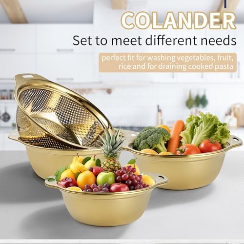 Gulex Colander Stainless Steel 4-quart with Bowls, Strainer Kitchen, Gold