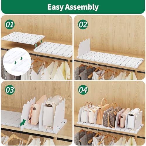 SPACEKEEPER Shelf Divider for Closet, Adjustable Purse Organizers, White