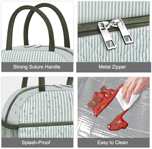 KUBYA Lunch Bag Lunch Box for Women Adult Men Insulated Quilted Reusable Large Lunch Tote Bag Leakproof Simple Cooler Bag for Work Office Picnic Beach or Travel