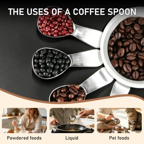 2 Pack Silver Coffee Scoop Set, 1 & 2 Tbsp Stainless Steel for Coffee