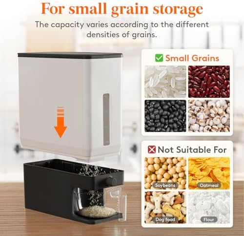 Lifewit Rice Container 28 Lbs, One-Press Dispenser with Measuring Cup