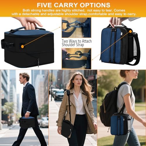 Lunch Box Insulated Lunch bag for Men Teen Kids Boys Adult Portable Stylish Small Lunchbox Special Design for Working Office school Picnic (Navy Blue 10L10L(Expandable with Shoulder Straps))