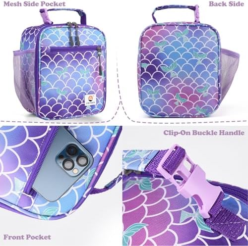 CaCTOUR Lunch Box Kids,Premium Insulated Lunch Bag for Girls Boys,Soft Bag Mini Cooler Back to School Thermal Reusable Lunch Bag for Work School Picnic (Mermaid)