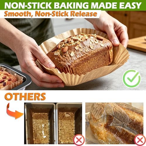 Webake 100Pcs Unbleached Parchment Paper Mini Loaf Pan Liners for 6x3 Small Banana Bread Pan, Ready-to-Use, Non Toxic Baking Papers