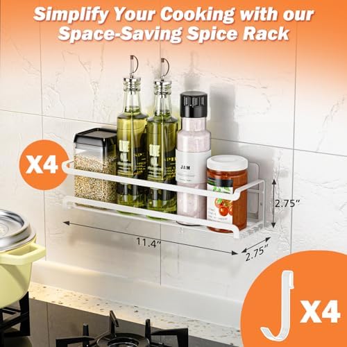 Bunoxea Spice Rack Wall Mounted 4 Pack, White,11.41x2.75x2.75in