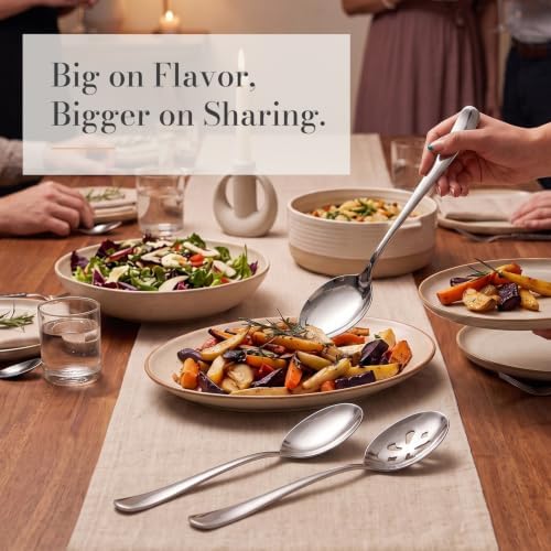 10" Large Serving Spoons Set, 4 PCS 2 Solid & 2 Slotted