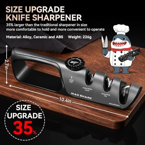 MAD SHARK Knife Sharpener, 6 Adjustable Angles Coarse&Fine Manual Sharpener