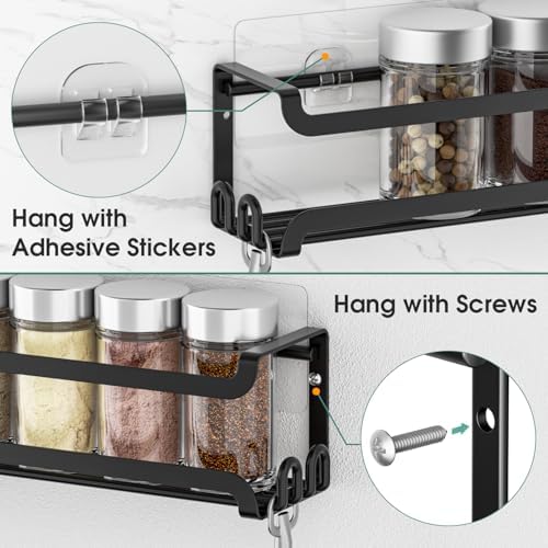 LUCYCAZ 4 Pack Wall Mounted Spice Rack for Kitchen Cabinet,RV,Camper,Black
