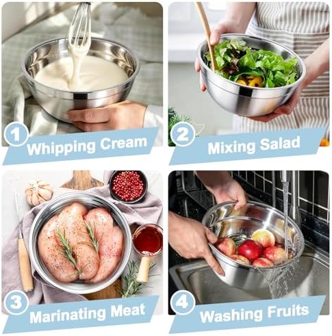 TeamFar Mixing Bowls, Stainless Steel Nesting Salad Bowls & Airtight Lids